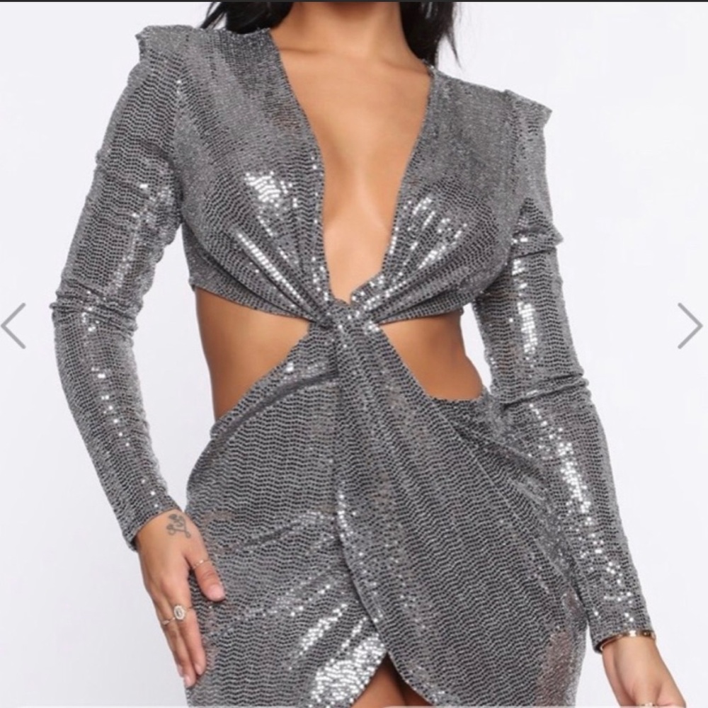 Black Sequin Cut Out Dress